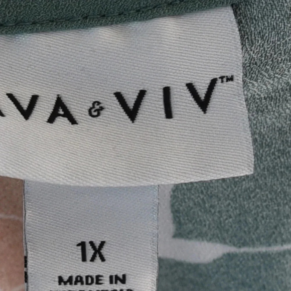 AVA & VIV  || Women's Flowy Floral Blouse Peach Sea Glass Green 1X - Picture 6 of 7